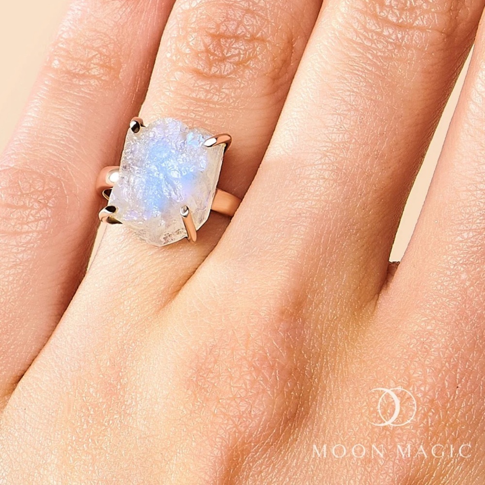 Moon Magic Raw Crystal Ring - Moonstone- Sz 8